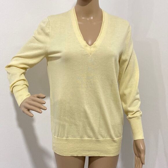 Banana Republic silk blend yellow V-neck pullover sweater size Lp - Picture 1 of 8